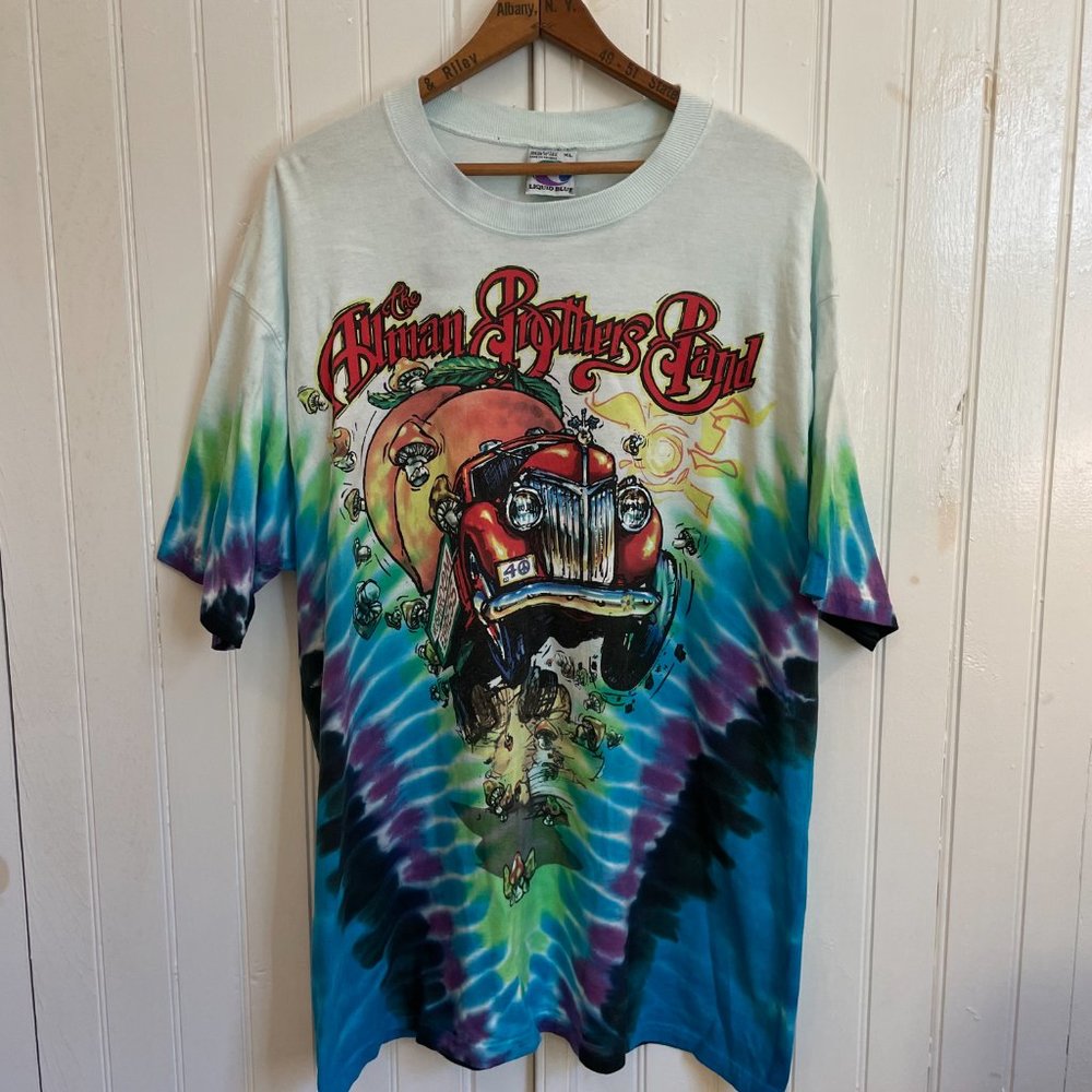 Vintage Allman Brothers Band 90s Liquid Blue Single Stitch Tie Dye Shirt XL